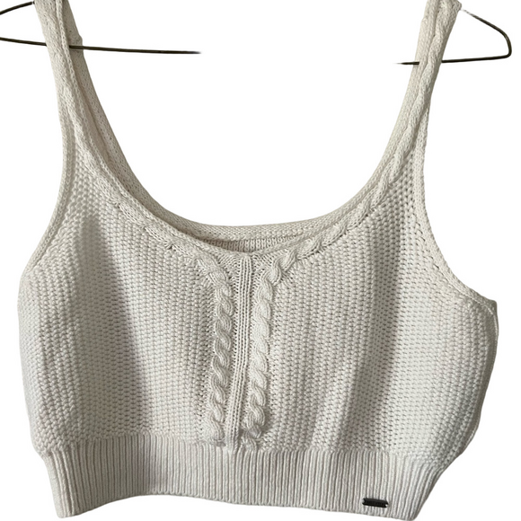 Hollister Tops - Hollister Junior medium crop tank cable knit girl next‎ door white flirty boho